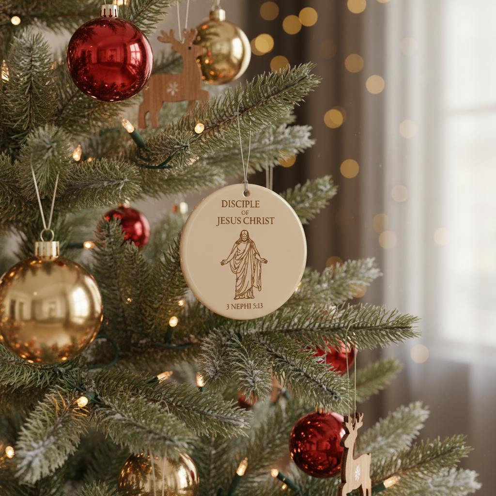 [2D FLAT ACRYLIC] Rustic Christus Christmas Ornament – Disciple of Christ LDS Gift