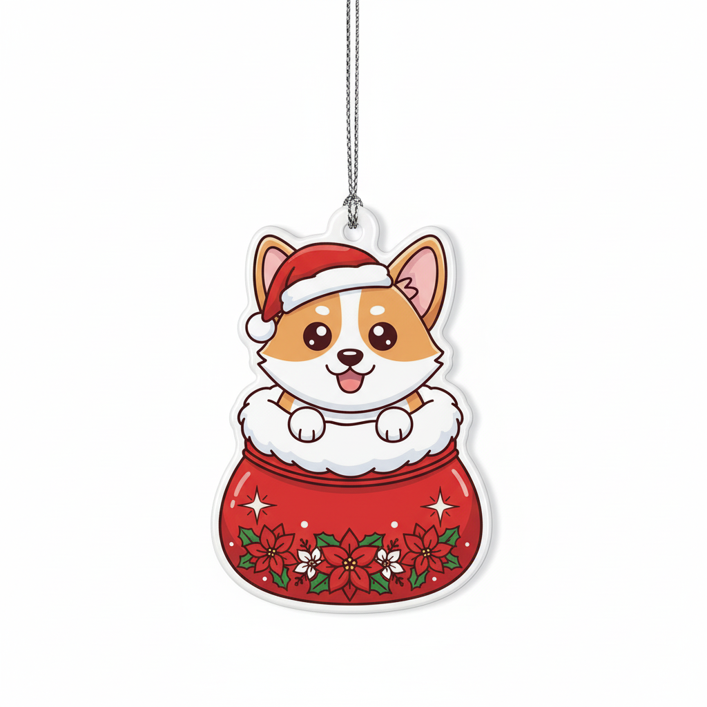 [2D FLAT ACRYLIC] Adorable Corgi Christmas Ornament – Festive Dog Lover Keepsake Gift