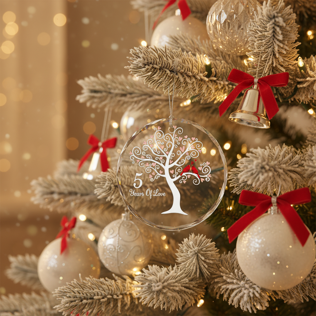 [2D FLAT ACRYLIC] 5th Wedding Anniversary Glass Ornament – Keepsake Gift for Couple