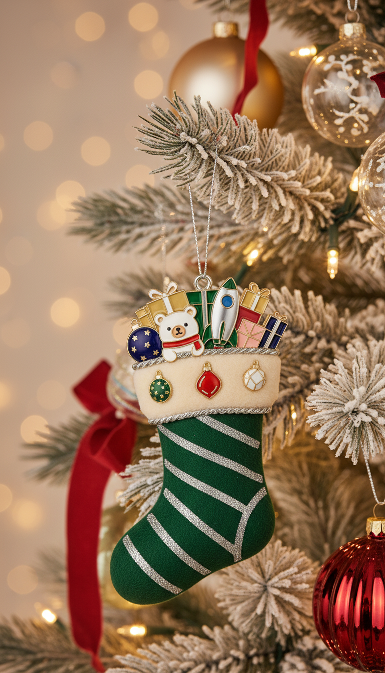 [2D FLAT ACRYLIC] Elegant Metal Christmas Sock Ornament 2025 – Keepsake Holiday Decoration & Gift