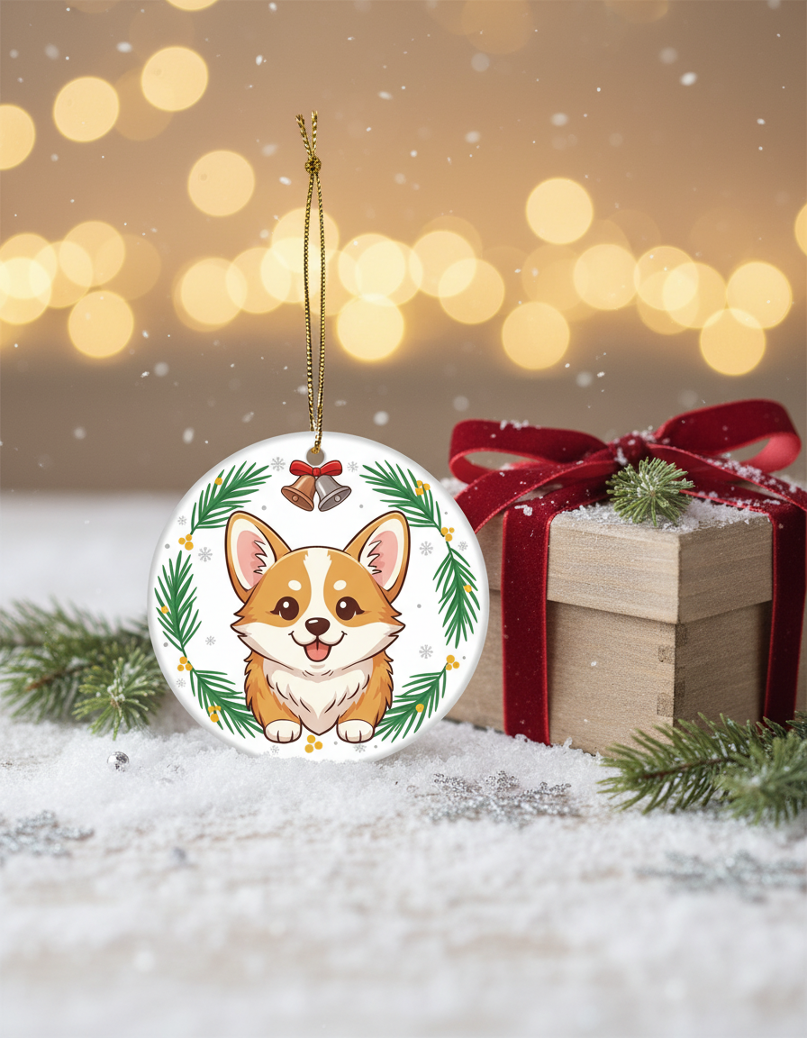 [2D FLAT ACRYLIC] Adorable Corgi Christmas Ornament | Double-Sided Acrylic Keepsake for Dog Lovers