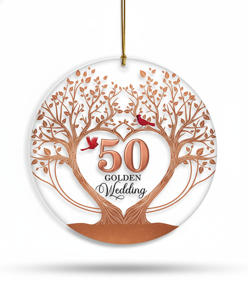 [2D FLAT ACRYLIC] 50th Golden Anniversary Ornament – Keepsake Wedding Gift for Parents & Couples