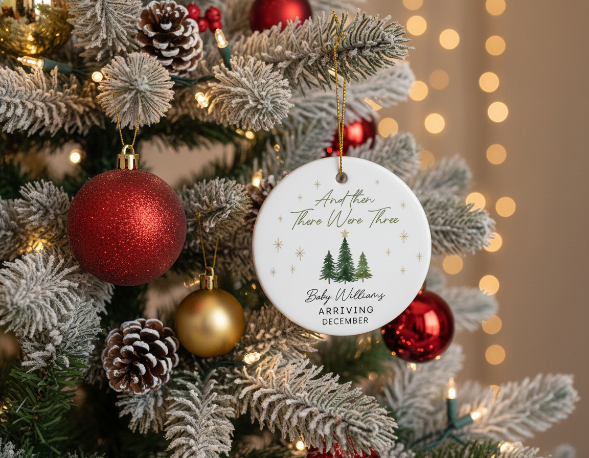 [2D FLAT ACRYLIC] 'And Then There Were Three' Pregnancy Announcement Ornament – Gift for Expecting Parents