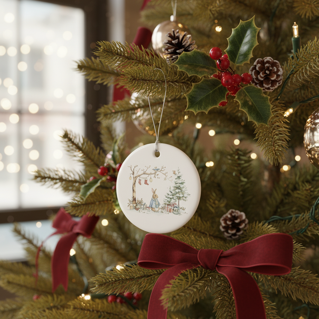 [2D FLAT ACRYLIC] Baby Boy's First Christmas Ornament 2025 – Cute Bunny Keepsake Gift