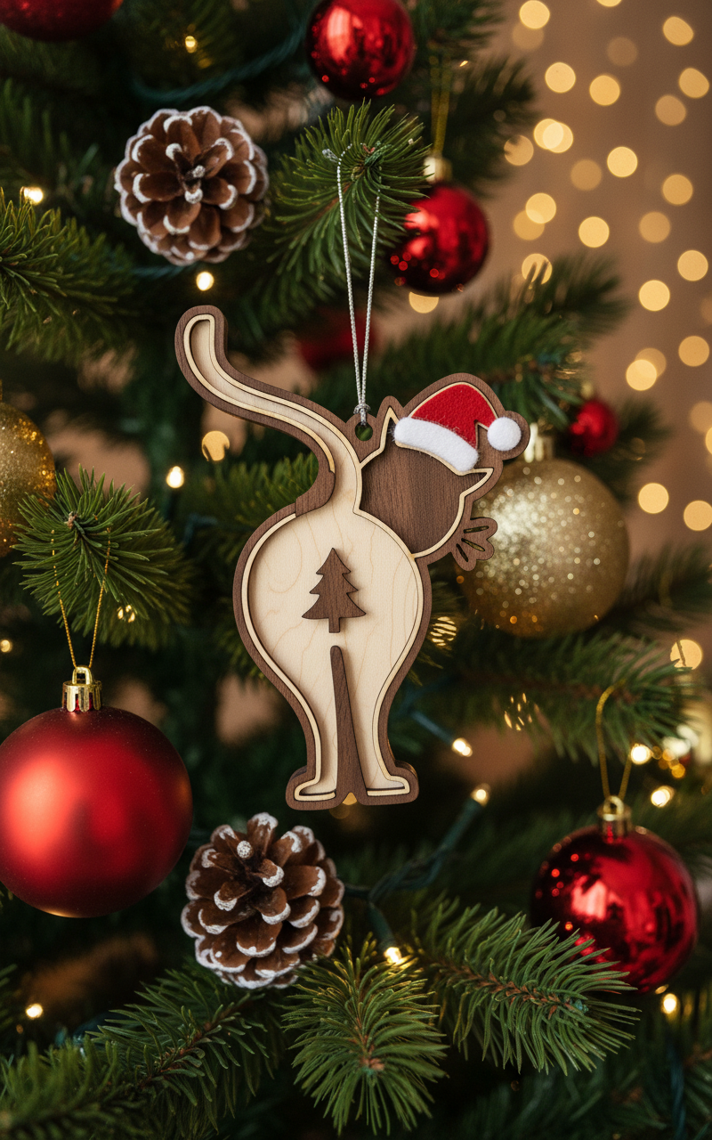 [2D FLAT ACRYLIC] Funny Cat Butt Christmas Ornament 2025 – Humorous Holiday Gift for Cat Lovers