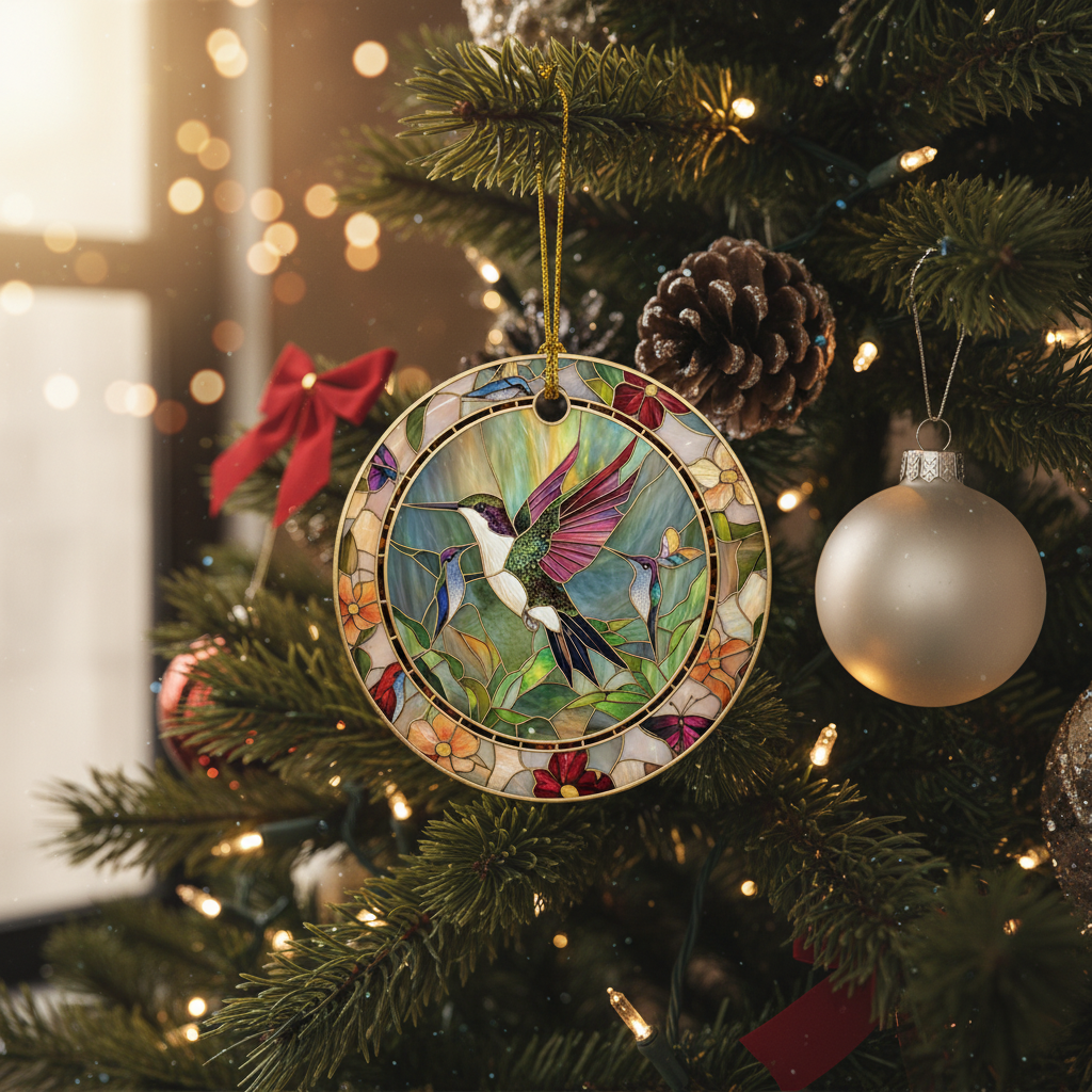 [2D FLAT ACRYLIC] Cute Hummingbird Ceramic Christmas Ornament – Double-Sided Bird Lover Gift