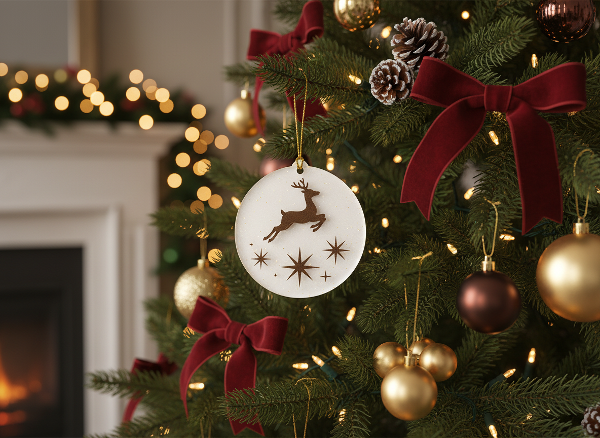 [2D FLAT ACRYLIC] Reindeer Christmas Ornament | Elegant Deer and Star Decoration | Holiday Tree Ornament 2025