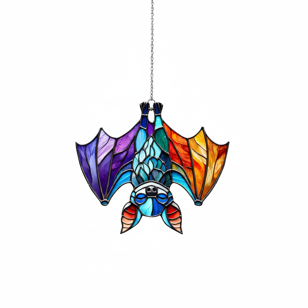 [2D FLAT ACRYLIC] Colorful Bat Suncatcher Ornament – Acrylic Halloween Window Decor Gift for Bat Lovers