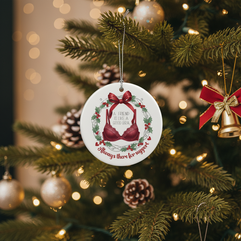 [2D FLAT ACRYLIC] A Good Friend is Like a Bra Ornament PNG – Funny Friendship Christmas Design Digital Download