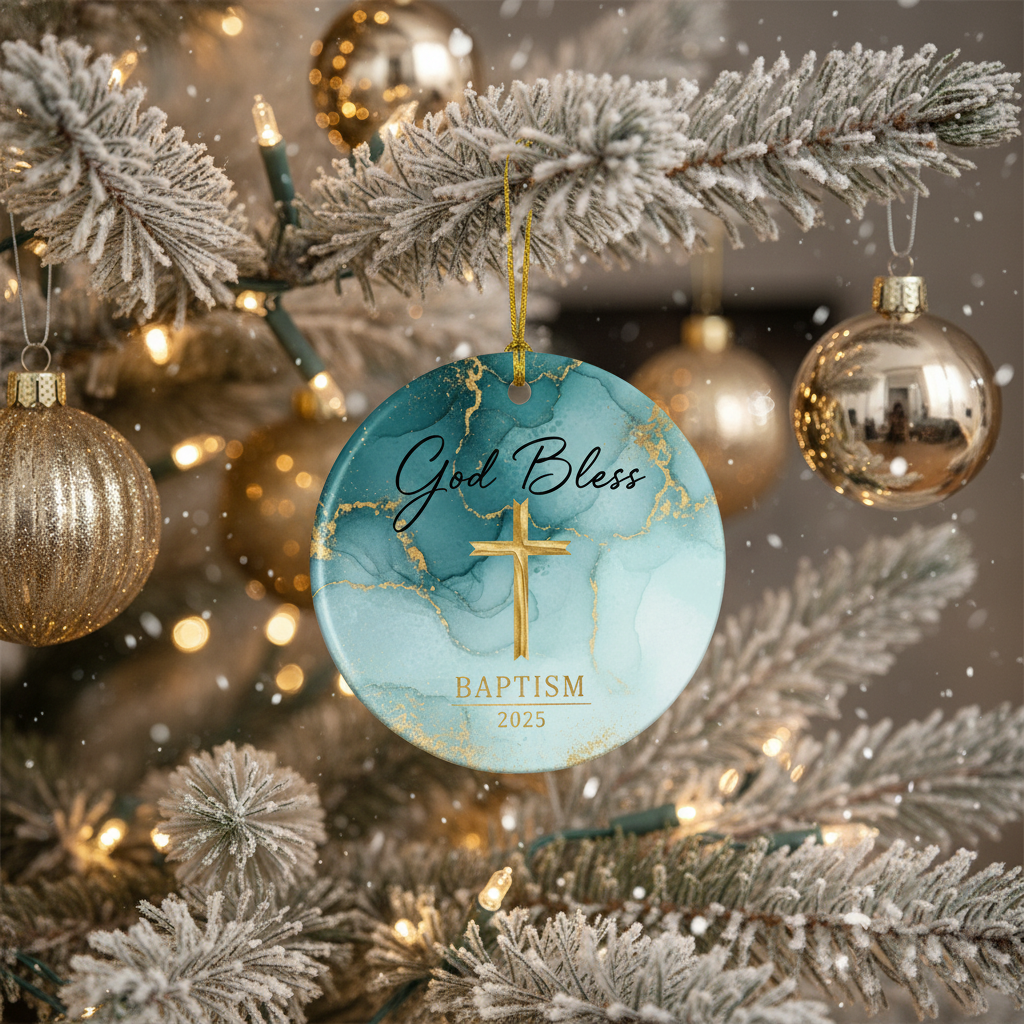 [2D FLAT ACRYLIC] Boy's Baptism Christening Ornament 2025 – Religious Keepsake Gift