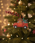 [2D FLAT ACRYLIC] Dachshund Red Truck Christmas Ornament | 3D Wood Holiday Decor Gift for Dog Lovers