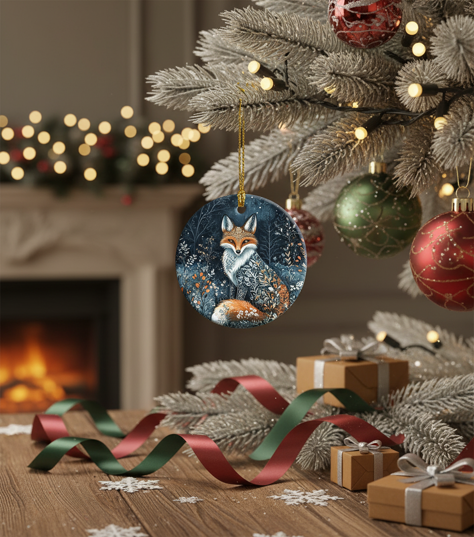 [2D FLAT ACRYLIC] Charming Scandinavian Fox Folk Art Ornament – Nordic Christmas Decor Gift