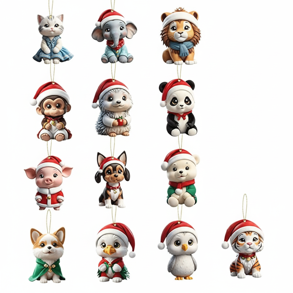 [2D FLAT ACRYLIC] Adorable Christmas Animal Ornament – Durable Acrylic Holiday Tree Decor