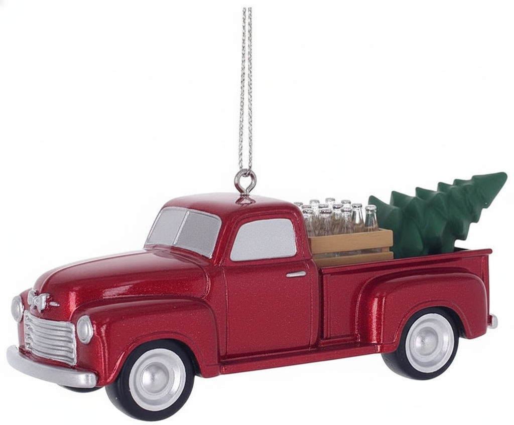 [2D FLAT ACRYLIC] Red Flatbed Truck Christmas Ornament | Rustic Holiday Decor & Trucker Gift