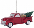 [2D FLAT ACRYLIC] Red Flatbed Truck Christmas Ornament | Rustic Holiday Decor & Trucker Gift