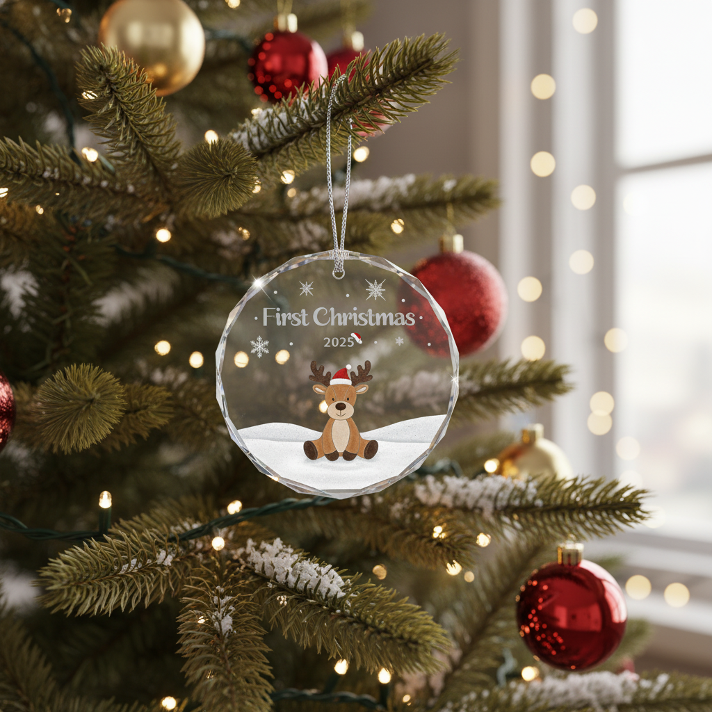 [2D FLAT ACRYLIC] Baby's First Christmas Ornament 2025 | Crystal Glass Keepsake Gift for Newborn Boy or Girl