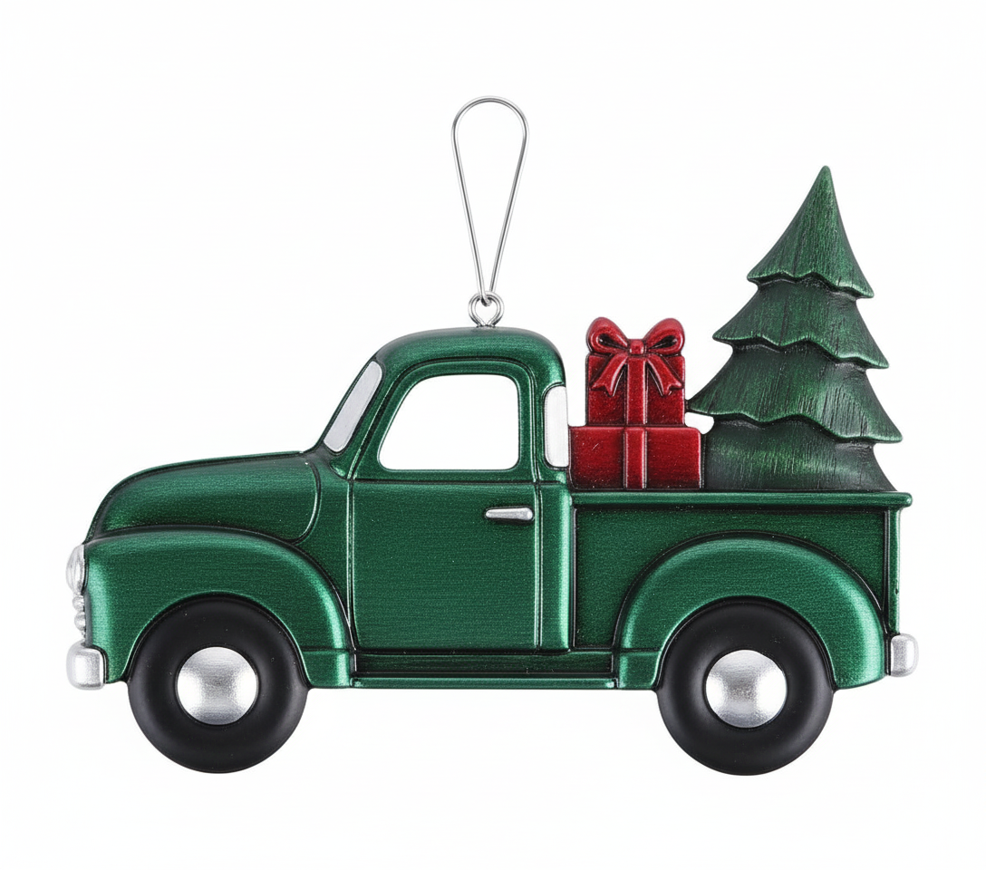[2D FLAT ACRYLIC] Blue Metal Truck Christmas Ornament | Vintage Holiday Decor & Trucker Gift