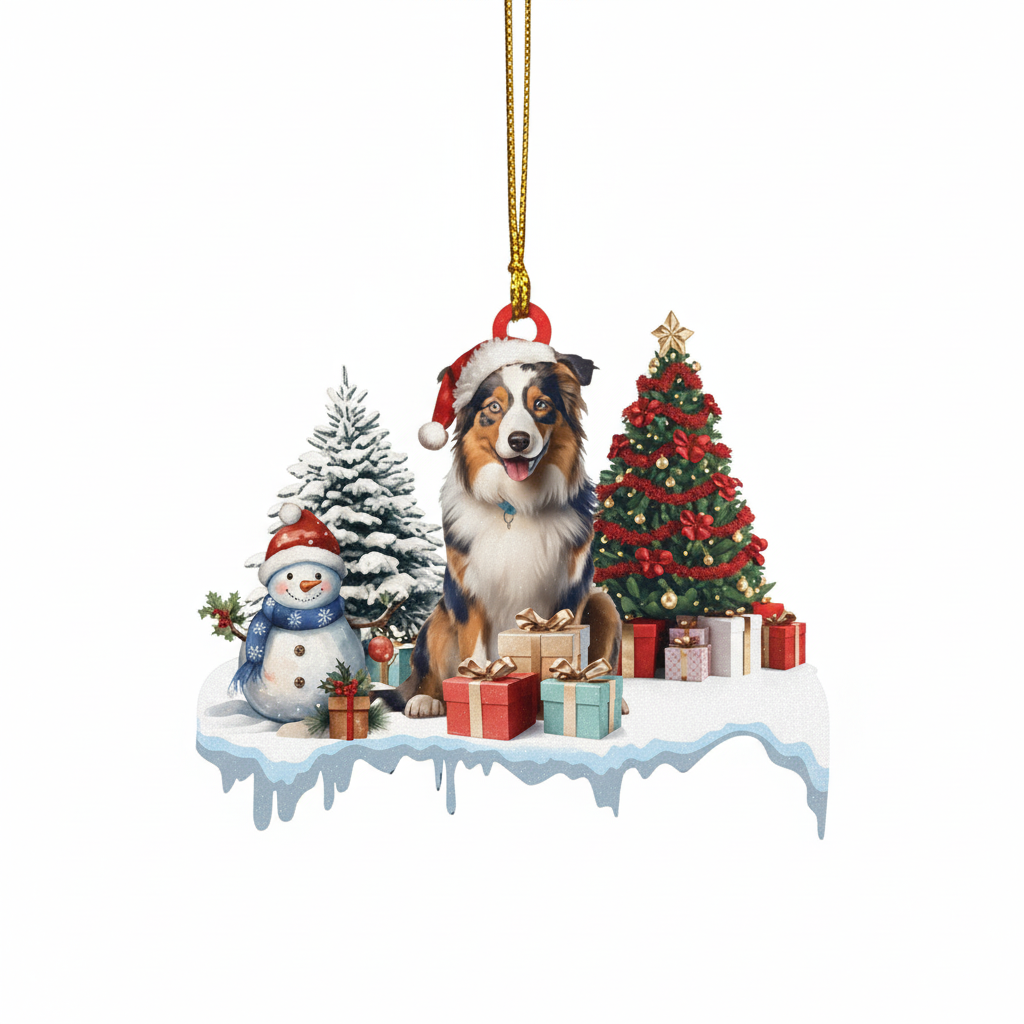 [2D FLAT ACRYLIC] Australian Shepherd Christmas Ornament – Aussie Dog Lover Keepsake Gift