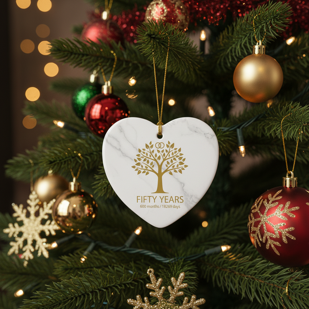 [2D FLAT ACRYLIC] 60th Diamond Wedding Anniversary Heart Ornament – Ceramic Keepsake Gift for Couple