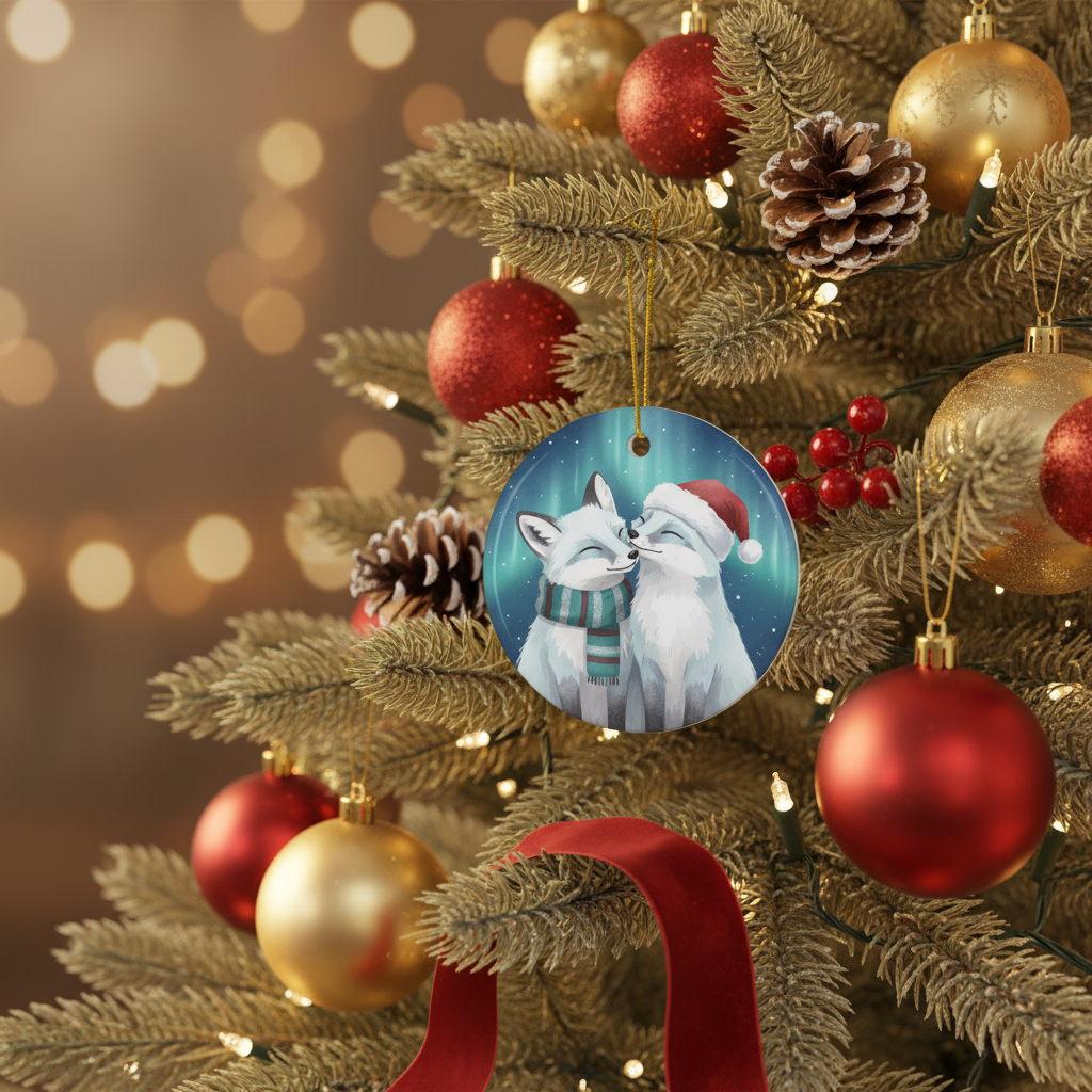 [2D FLAT ACRYLIC] Winter Fox Couple Ornament | 2D Flat Acrylic Ornament | Arctic Fox Christmas Decoration | Cute Animal Tree Ornament | Holiday Gift 2025