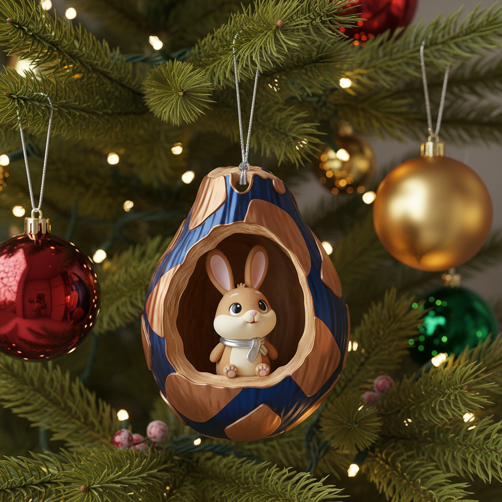 [2D FLAT ACRYLIC] Cute Bunny Rabbit Christmas Ornament – Acrylic Holiday Gift for Animal Lovers