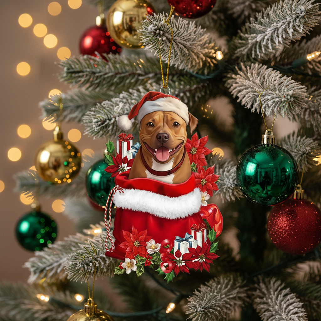 [2D FLAT ACRYLIC] Staffordshire Bull Terrier Christmas Ornament – Festive Staffie Dog Lover Gift
