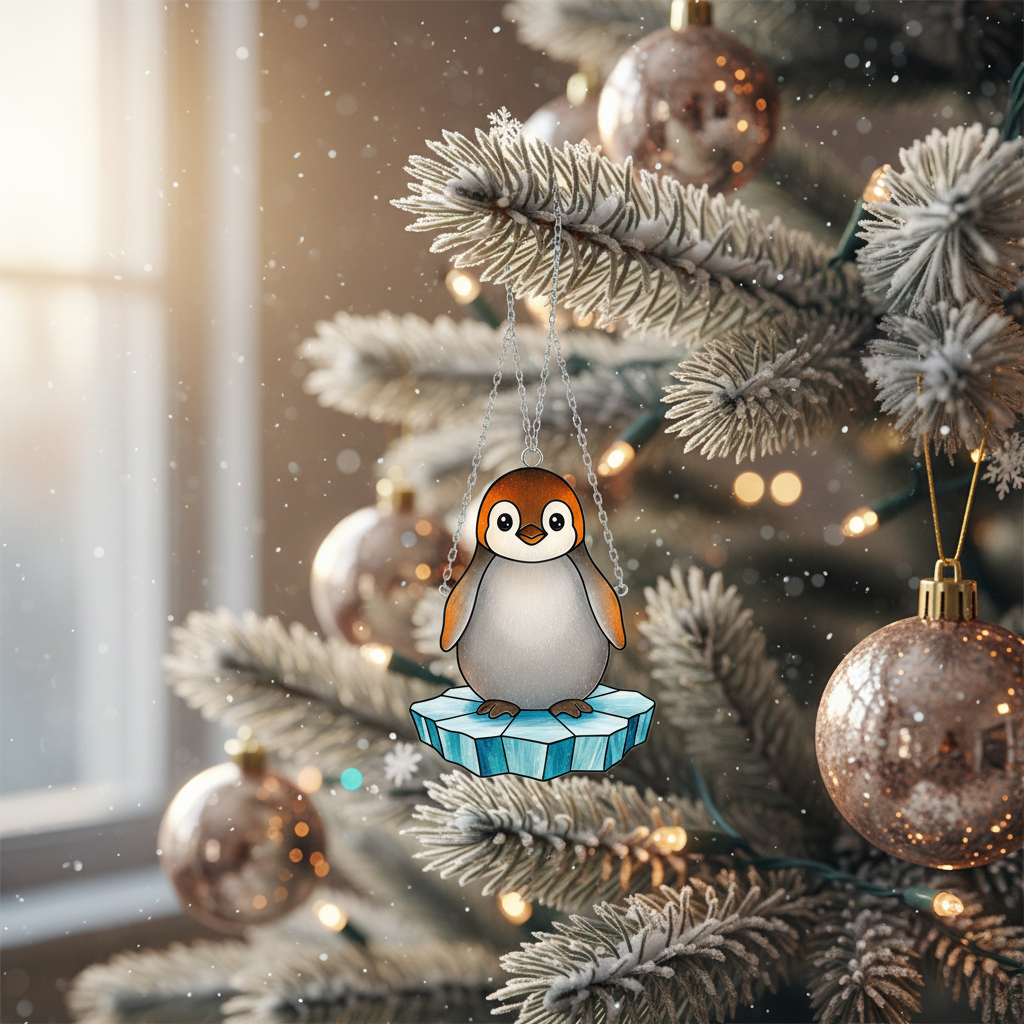 [2D FLAT ACRYLIC] Vibrant Penguin Window Hanging - 2D Acrylic Ornament for Home Decor