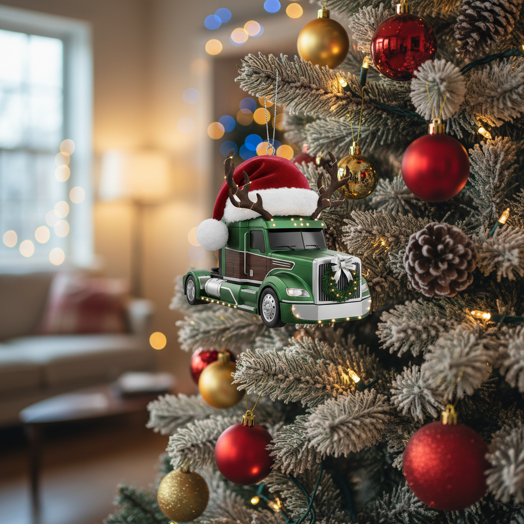 [2D FLAT ACRYLIC] Dump Truck Christmas Ornament | Festive Holiday Decor & Gift for Kids
