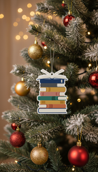 [2D FLAT ACRYLIC] Vintage Bookshelf Christmas Ornament – Gift for Book Lovers