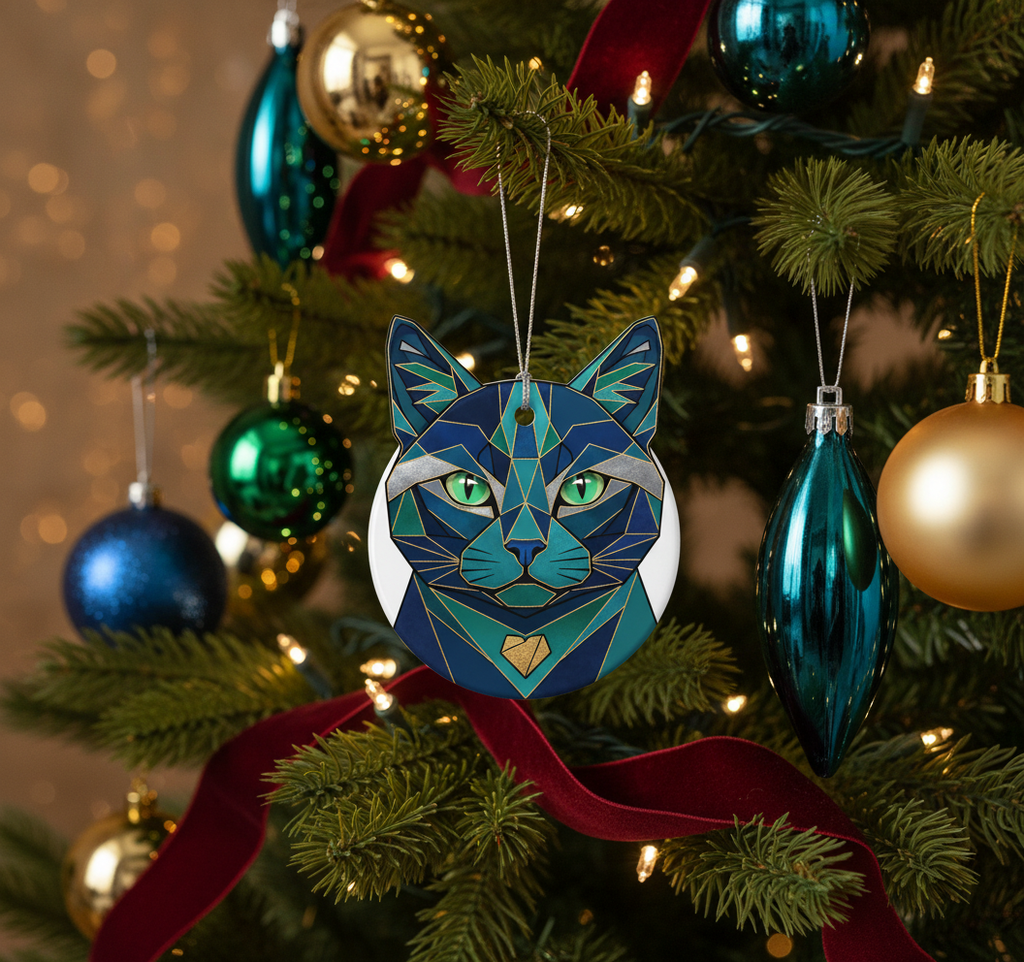 [2D FLAT ACRYLIC] Charming Tortoiseshell Cat Ornament – Faux Stained Glass Style Holiday Gift