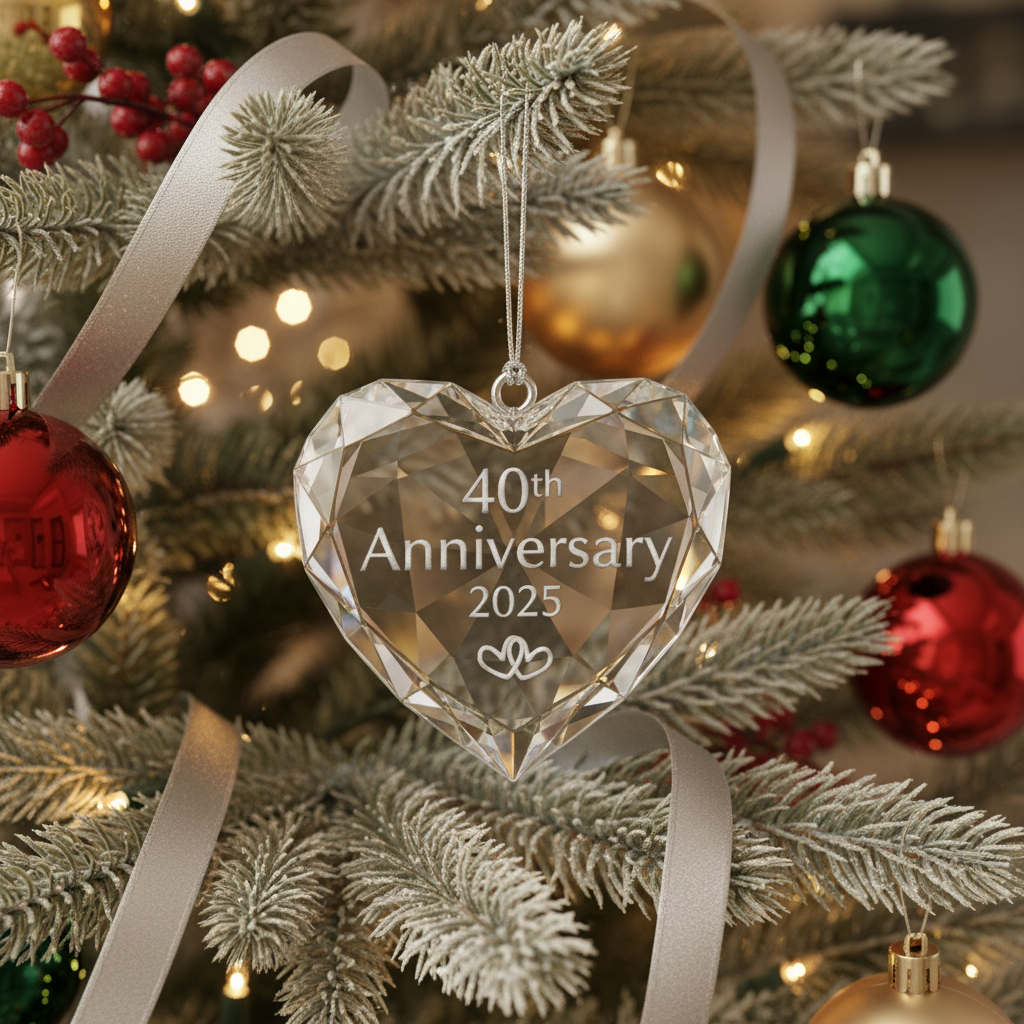 [2D FLAT ACRYLIC] 40th Ruby Anniversary Ornament 2025 – Keepsake Wedding Gift for Couples