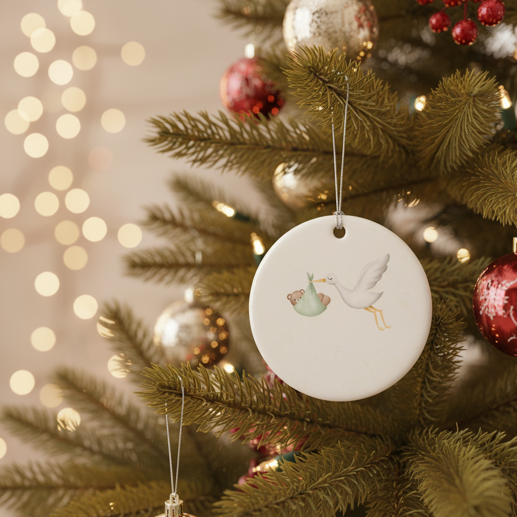 [2D FLAT ACRYLIC] Personalized Stork Baby Announcement Ornament – Keepsake Gift for Expecting Parents