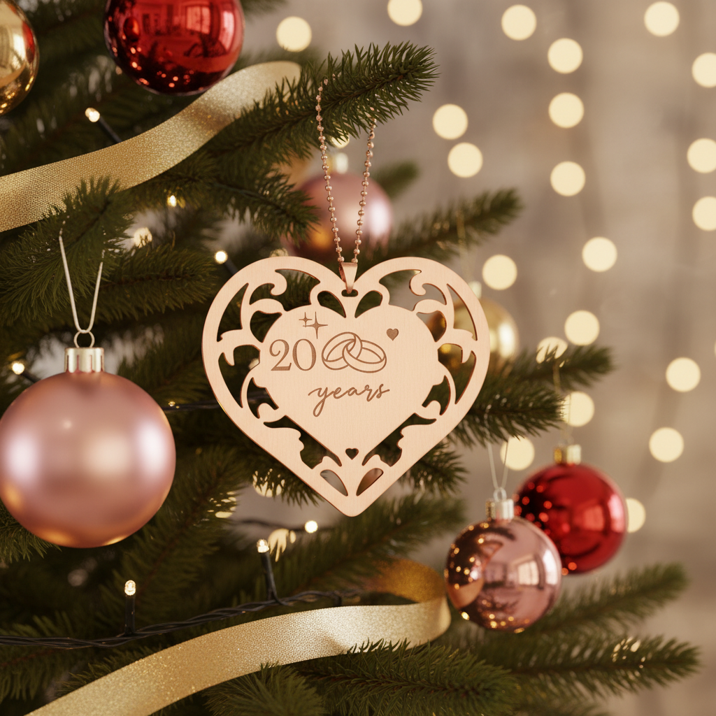 [2D FLAT ACRYLIC] 20th Anniversary Heart Ornament – Romantic Steel Keepsake Gift for Couples
