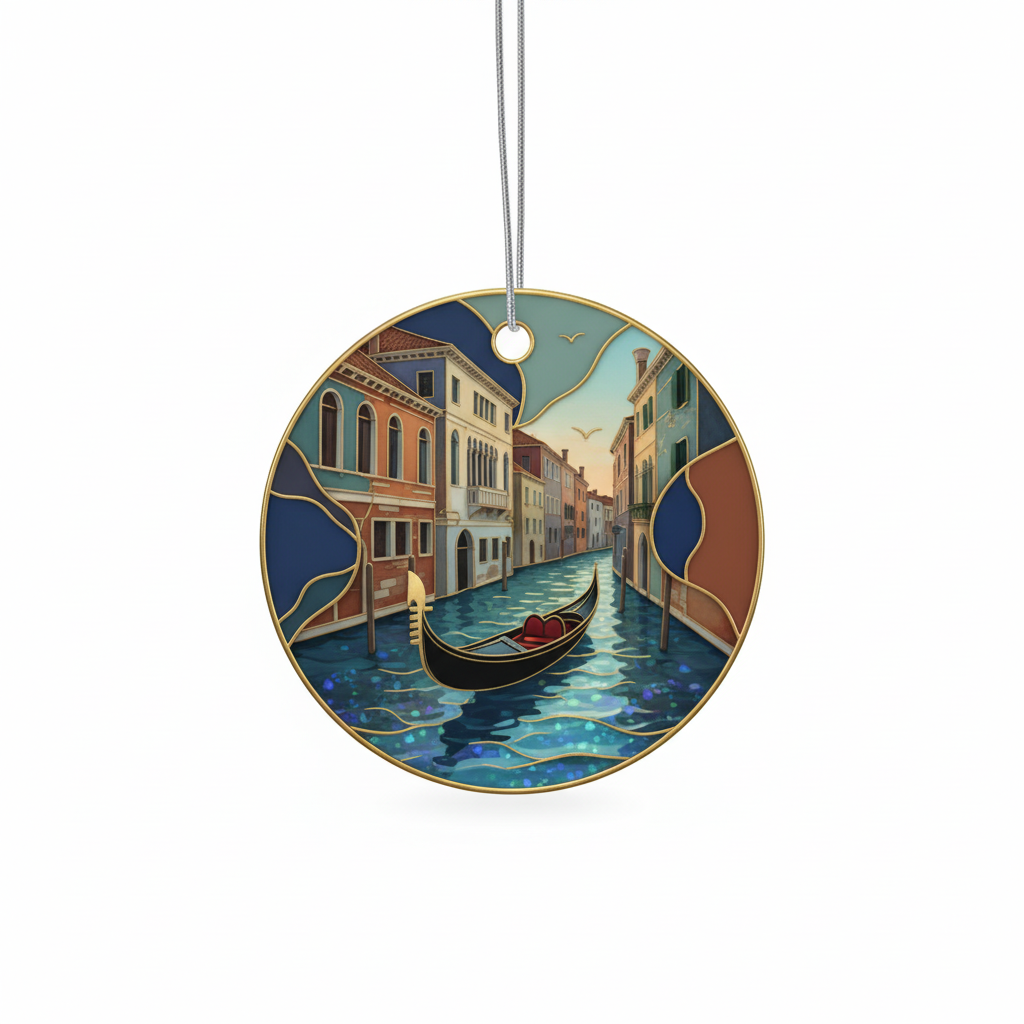 [2D FLAT ACRYLIC] Venice Grand Canal Ornament in Faux Stained Glass Style – Italy Travel Keepsake
