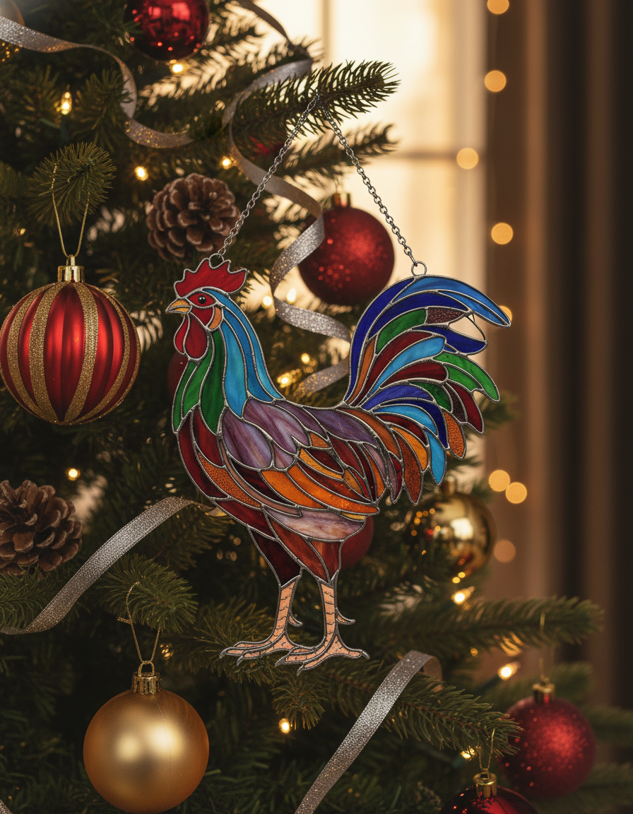 [2D FLAT ACRYLIC] Rooster Suncatcher Ornament – Farm Animal Decor for Window Hanging