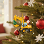 [2D FLAT ACRYLIC] Personalized Excavator Christmas Ornament | Custom Holiday Gift for Boys & Builders