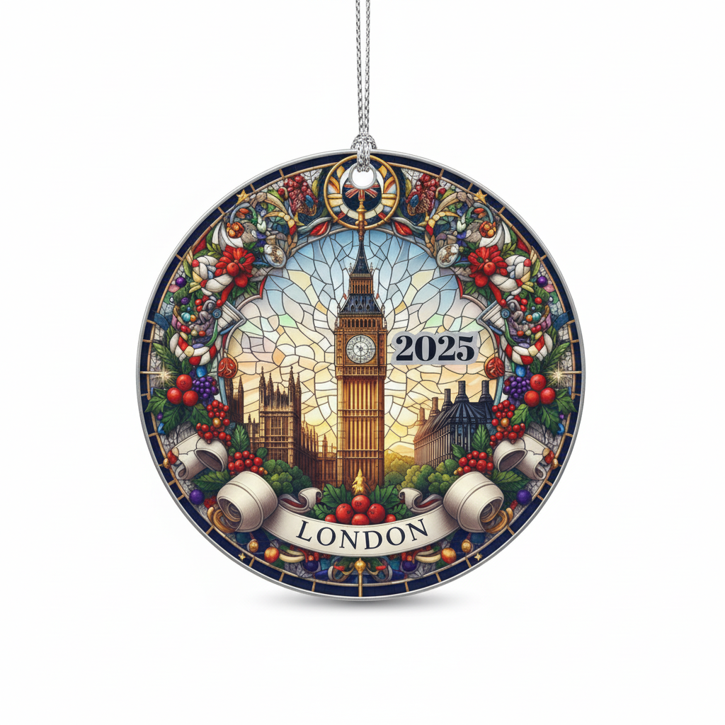 [2D FLAT ACRYLIC] Union Jack London Christmas Ornament – Festive UK Themed Keepsake Gift