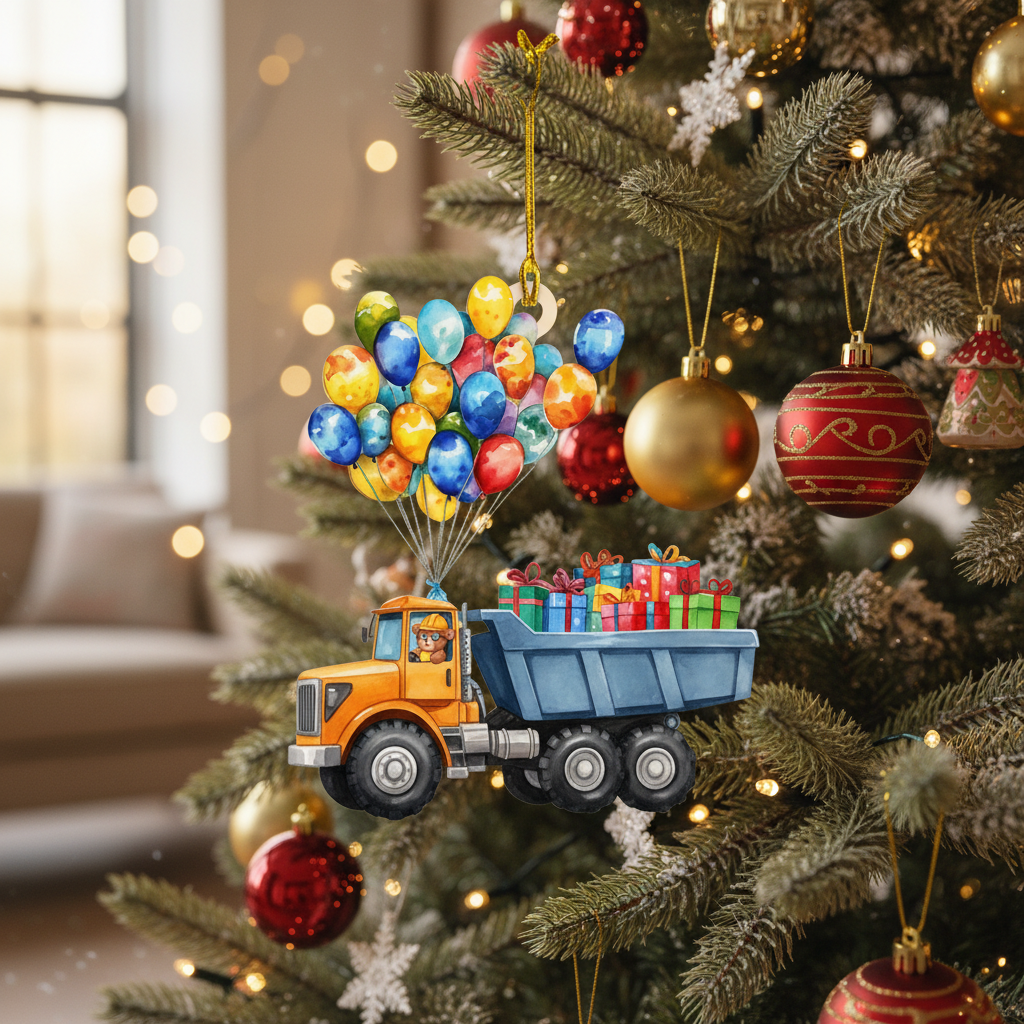 [2D FLAT ACRYLIC] Personalized Trucker Christmas Ornament with Vintage Red Truck | Custom Name & Year Trucker Gift