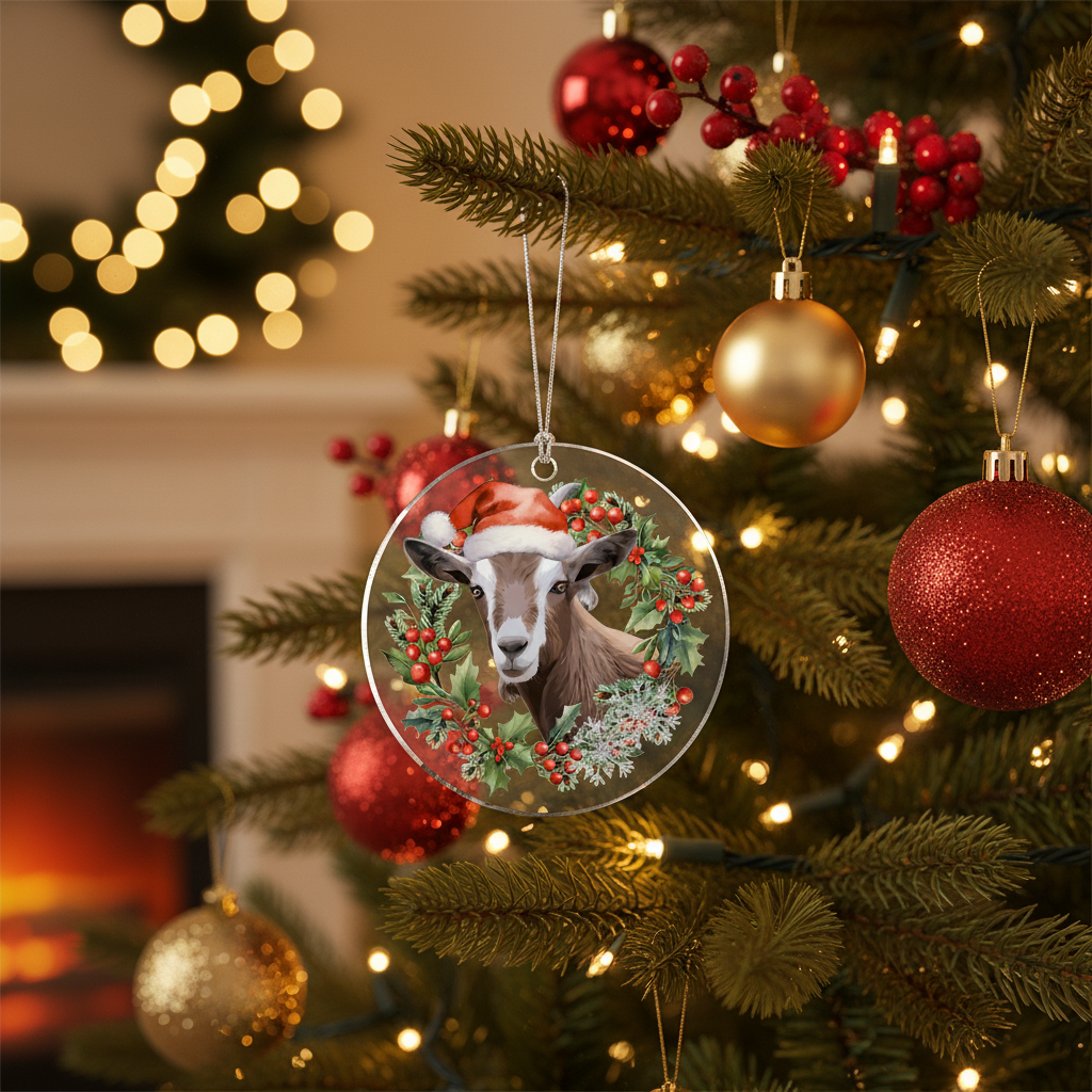 [2D FLAT ACRYLIC] Charming Goat Christmas Ornament | Farm Animal Holiday Decor | Acrylic Keepsake Gift for Goat Lovers