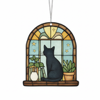 [2D FLAT ACRYLIC] Black Cat Ghost Reading Suncatcher – Unique Book & Cat Lover Gift Ornament