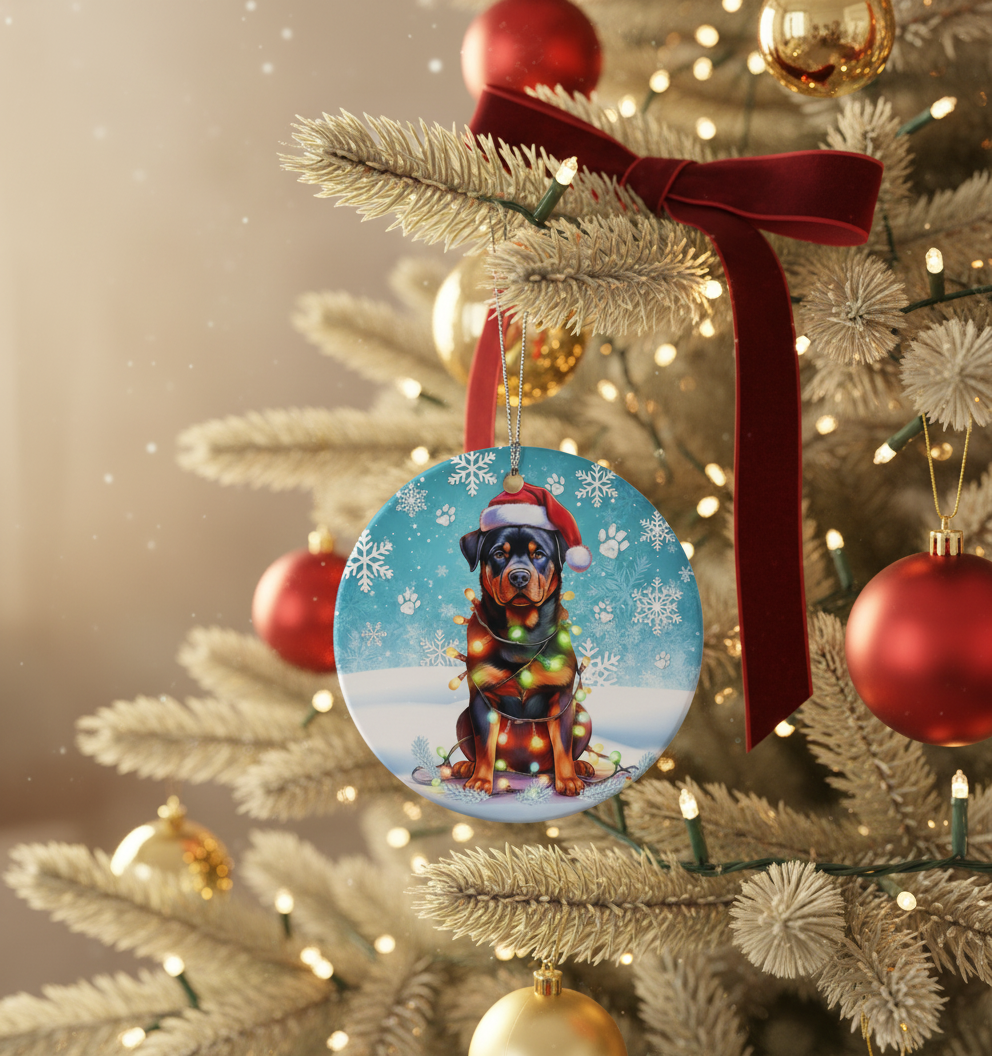[2D FLAT ACRYLIC] Charming Rottweiler Christmas Ornament | Ceramic Holiday Decor & Dog Lover Gift