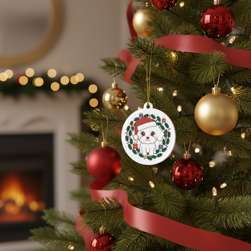 [2D FLAT ACRYLIC] Adorable Bichon Frise Ornament – Festive Holiday Keepsake Gift for Dog Lovers