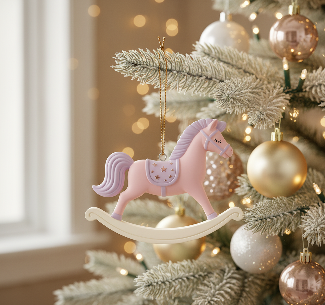 [2D FLAT ACRYLIC] Baby Girl's First Christmas Rocking Horse Ornament 2025 – Hallmark Keepsake Gift