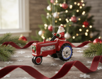 [2D FLAT ACRYLIC] Red Truck and Jolly Snowman Christmas Ornament | Festive Holiday Decor