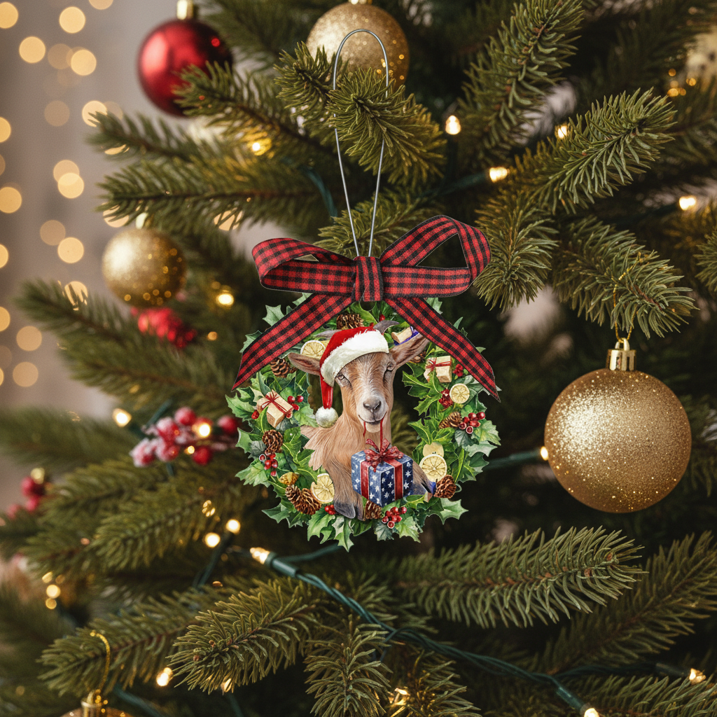 [2D FLAT ACRYLIC] Charming Goat Christmas Ornament – Farm Animal Lover Gift
