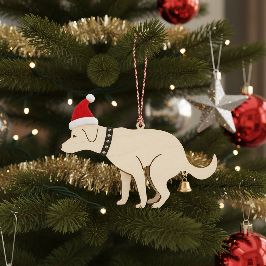 [2D FLAT ACRYLIC] Funny Dog Pooping Ornament 2025 – Hilarious Christmas Gag Gift