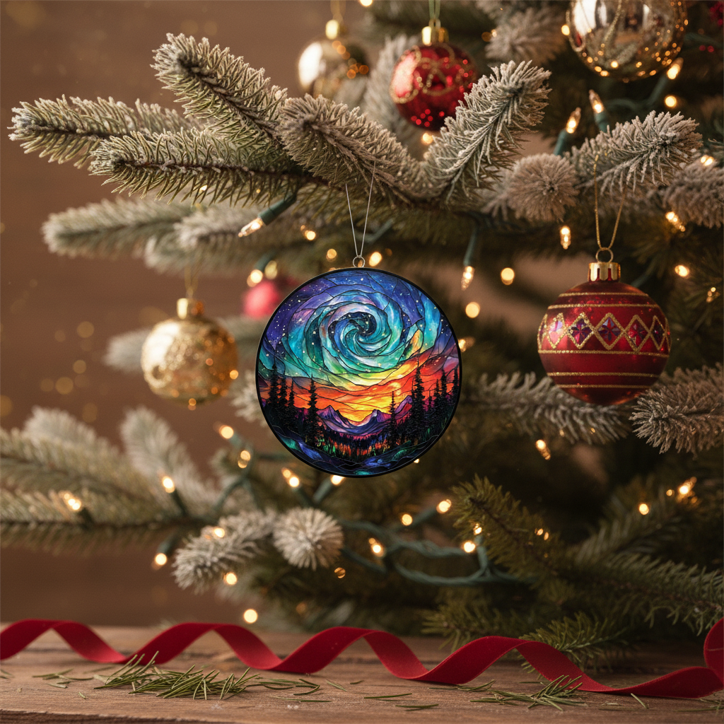 [2D FLAT ACRYLIC] Northern Lights Aurora Suncatcher – Handcrafted Acrylic Forest Window Decor