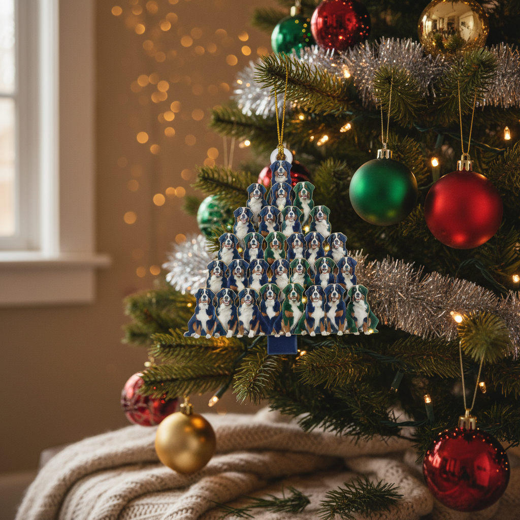 [2D FLAT ACRYLIC] Charming Bernese Mountain Dog Christmas Ornament – Festive Dog Lover Gift