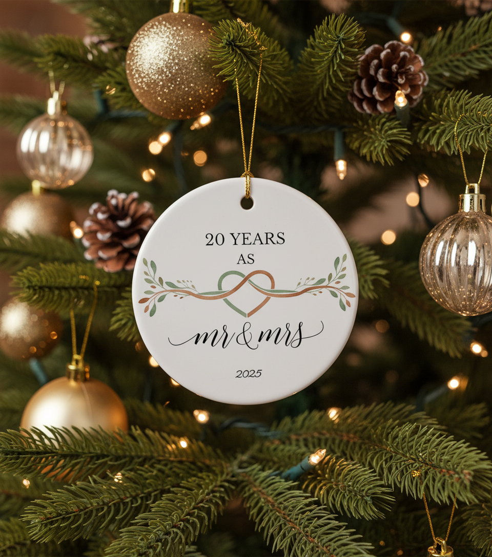 [2D FLAT ACRYLIC] 20th Anniversary Ceramic Ornament 2025 – Keepsake Gift for Couples