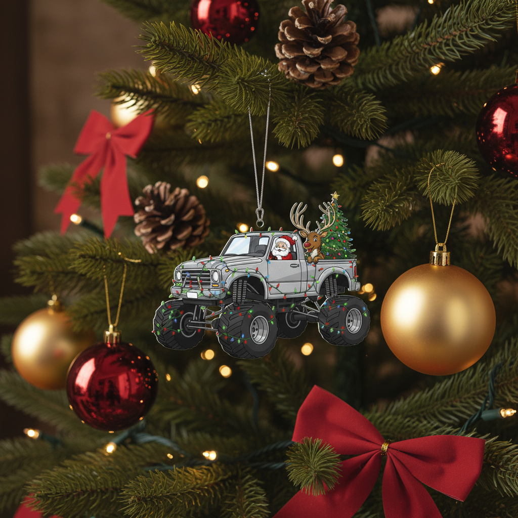 [2D FLAT ACRYLIC] God Bless Truckers Christmas Ornament | Religious Truck Driver Gift for Holiday Decor